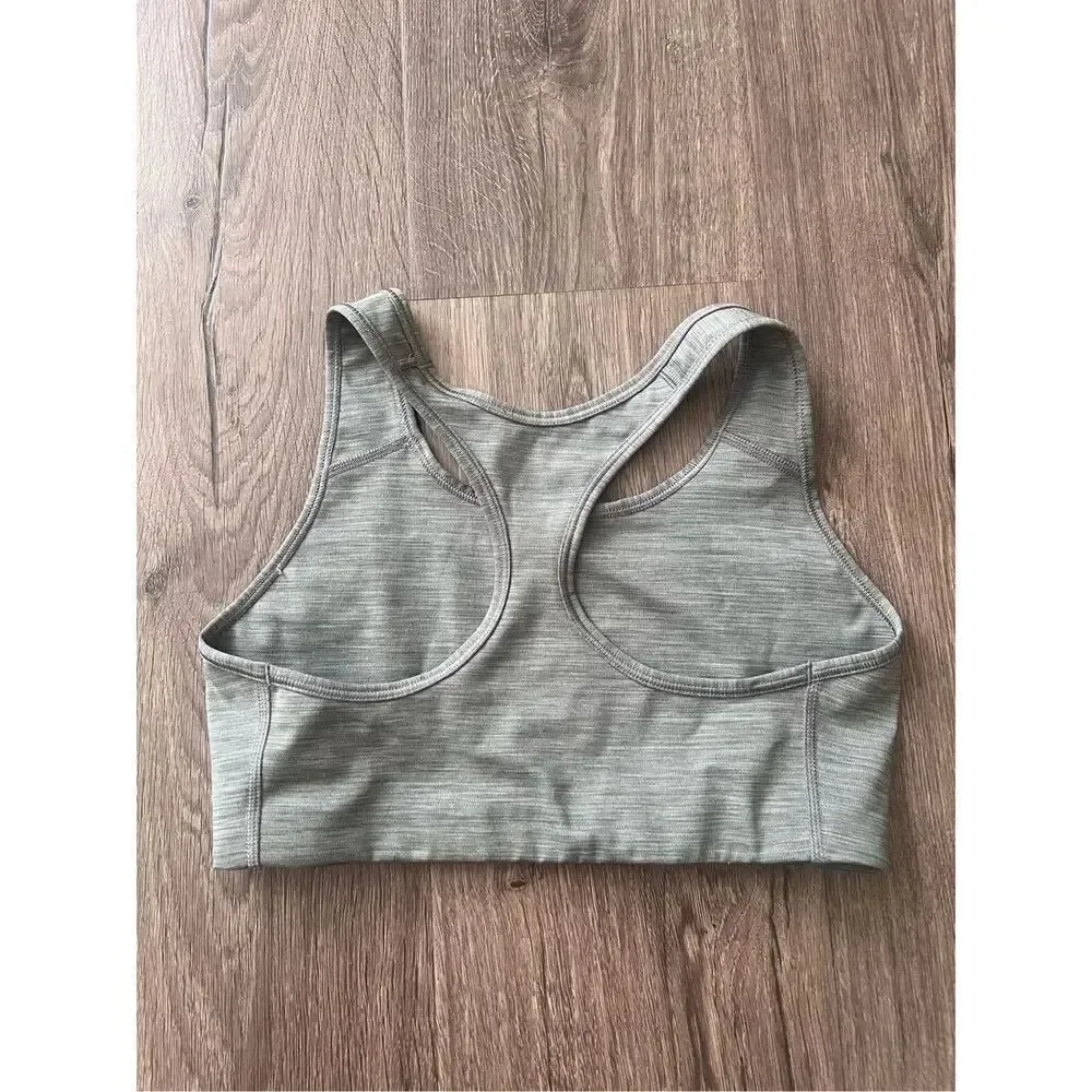 Nike Dri-Fit Sports Bra Gray Swoosh Logo Unlined Racerback Elastic Band M